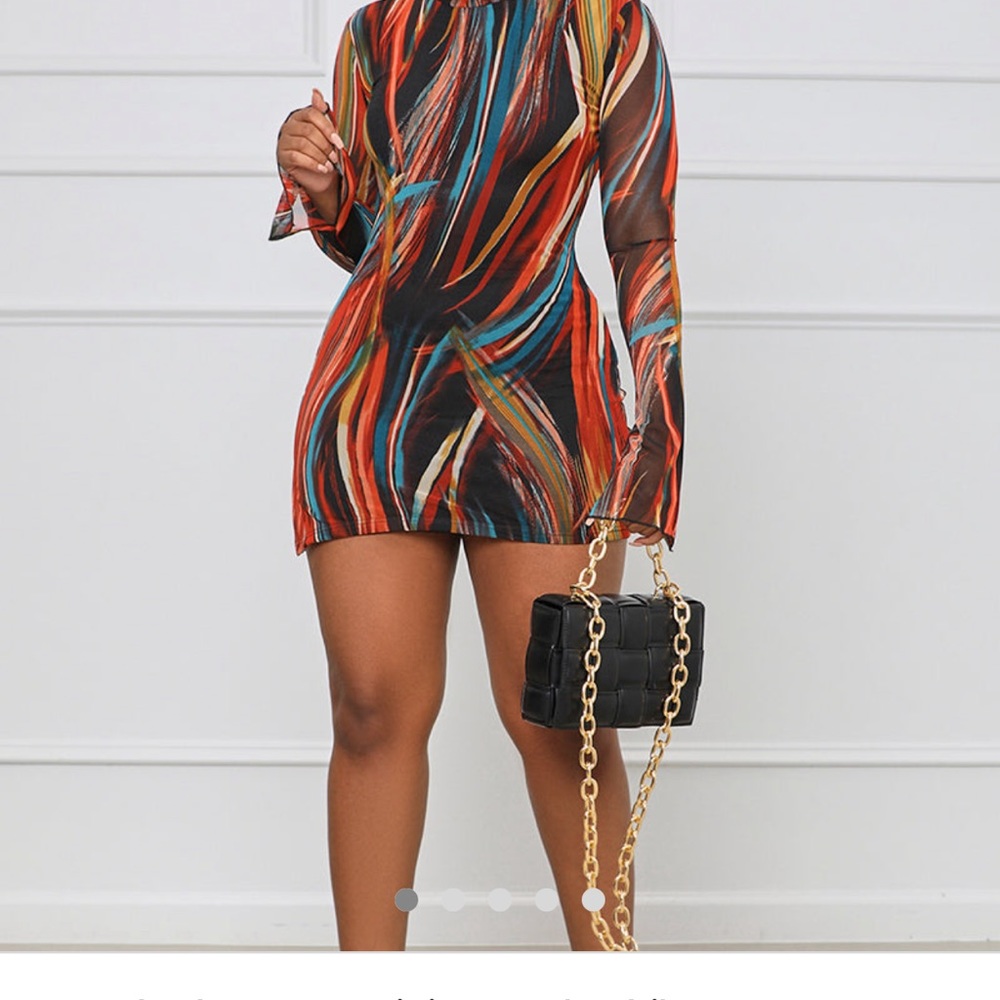 Multi color long sleeve mesh dress